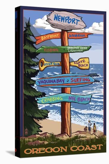 Newport, Oregon - Signpost Destinations-Lantern Press-Stretched Canvas