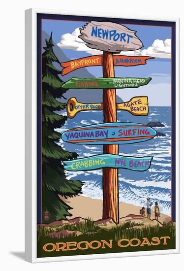 Newport, Oregon - Signpost Destinations-Lantern Press-Framed Art Print