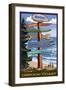 Newport, Oregon - Signpost Destinations-Lantern Press-Framed Art Print