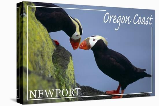 Newport, Oregon - Tufted Puffins - Lantern Press-Lantern Press-Stretched Canvas