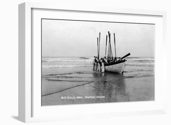 Newport, Oregon - US Lifeguard Drill on the Beach-Lantern Press-Framed Art Print