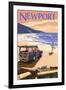 Newport, Oregon - Woody on Beach-Lantern Press-Framed Art Print