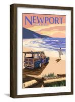 Newport, Oregon - Woody on Beach-Lantern Press-Framed Art Print