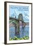 Newport, Oregon - Yaquina Bay Bridge-Lantern Press-Framed Art Print