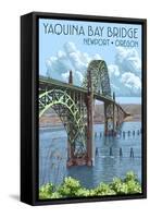 Newport, Oregon - Yaquina Bay Bridge-Lantern Press-Framed Stretched Canvas