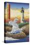 Newport, Oregon - Yaquina Head Lighthouse Woodblock-Lantern Press-Stretched Canvas