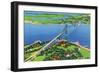 Newport, Rhode Island - Aerial View of the Mount Hope Bridge, c.1935-Lantern Press-Framed Art Print