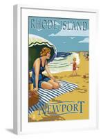 Newport, Rhode Island - Beach Scene-Lantern Press-Framed Art Print