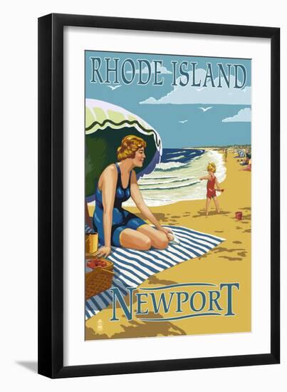 Newport, Rhode Island - Beach Scene-Lantern Press-Framed Art Print