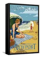 Newport, Rhode Island - Beach Scene-Lantern Press-Framed Stretched Canvas