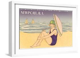 Newport, Rhode Island, Girl on Beach with Parasol-null-Framed Art Print