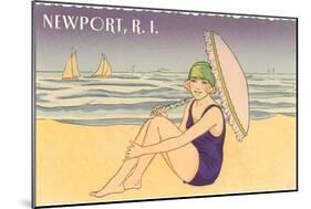 Newport, Rhode Island, Girl on Beach with Parasol-null-Mounted Art Print