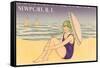 Newport, Rhode Island, Girl on Beach with Parasol-null-Framed Stretched Canvas