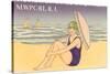 Newport, Rhode Island, Girl on Beach with Parasol-null-Stretched Canvas