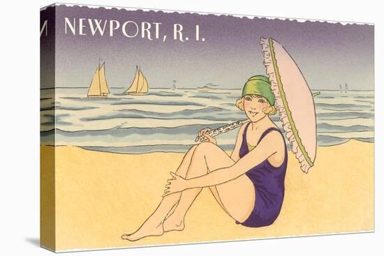 Newport, Rhode Island, Girl on Beach with Parasol-null-Stretched Canvas