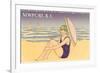 Newport, Rhode Island, Girl on Beach with Parasol-null-Framed Premium Giclee Print