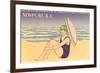 Newport, Rhode Island, Girl on Beach with Parasol-null-Framed Premium Giclee Print