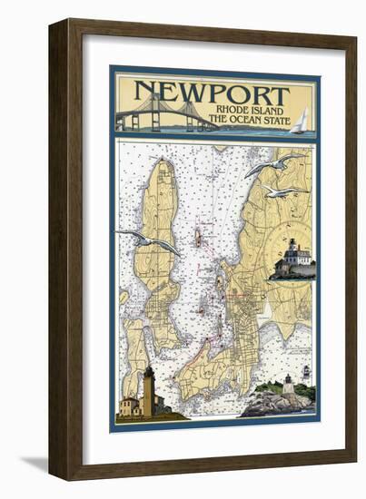 Newport, Rhode Island Nautical Chart-Lantern Press-Framed Art Print