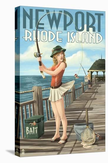 Newport, Rhode Island - Pinup Girl Fishing-Lantern Press-Stretched Canvas