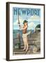 Newport, Rhode Island - Pinup Girl Fishing-Lantern Press-Framed Art Print