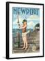 Newport, Rhode Island - Pinup Girl Fishing-Lantern Press-Framed Art Print