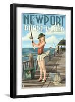 Newport, Rhode Island - Pinup Girl Fishing-Lantern Press-Framed Art Print