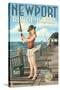 Newport, Rhode Island - Pinup Girl Fishing-Lantern Press-Stretched Canvas