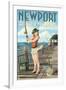 Newport, Rhode Island - Pinup Girl Fishing-Lantern Press-Framed Art Print