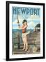 Newport, Rhode Island - Pinup Girl Fishing-Lantern Press-Framed Art Print