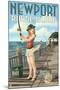 Newport, Rhode Island - Pinup Girl Fishing-Lantern Press-Mounted Art Print