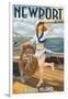 Newport, Rhode Island - Pinup Girl Sailing-Lantern Press-Framed Art Print