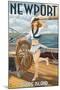 Newport, Rhode Island - Pinup Girl Sailing-Lantern Press-Mounted Art Print