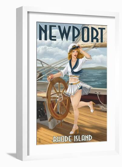 Newport, Rhode Island - Pinup Girl Sailing-Lantern Press-Framed Art Print