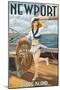 Newport, Rhode Island - Pinup Girl Sailing-Lantern Press-Mounted Art Print