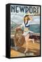 Newport, Rhode Island - Pinup Girl Sailing-Lantern Press-Framed Stretched Canvas