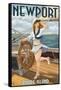 Newport, Rhode Island - Pinup Girl Sailing-Lantern Press-Framed Stretched Canvas