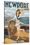 Newport, Rhode Island - Pinup Girl Sailing-Lantern Press-Stretched Canvas