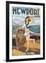 Newport, Rhode Island - Pinup Girl Sailing-Lantern Press-Framed Art Print