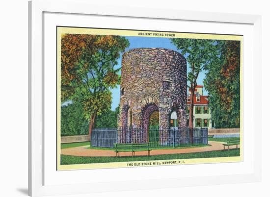 Newport, Rhode Island, View of the Old Stone Mill, Ancient Viking Tower-Lantern Press-Framed Premium Giclee Print