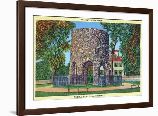 Newport, Rhode Island, View of the Old Stone Mill, Ancient Viking Tower-Lantern Press-Framed Premium Giclee Print