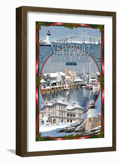 Newport, Rhode Island - Winter Montage Scenes-Lantern Press-Framed Art Print