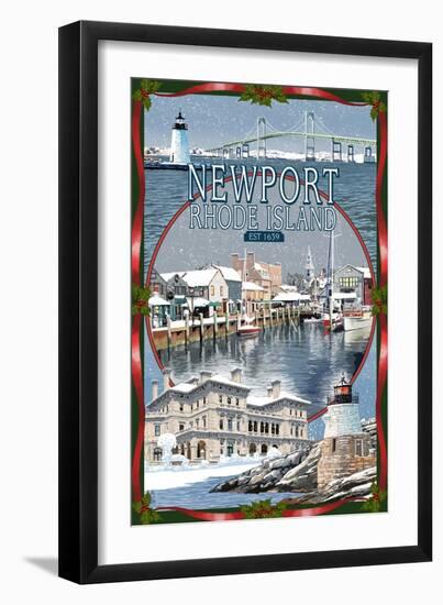 Newport, Rhode Island - Winter Montage Scenes-Lantern Press-Framed Art Print
