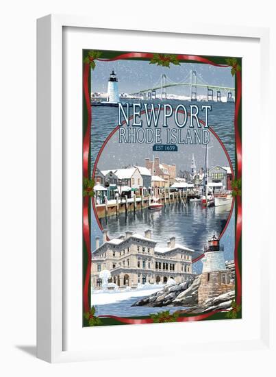 Newport, Rhode Island - Winter Montage Scenes-Lantern Press-Framed Art Print