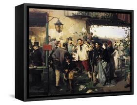 News of Peace of Villafranca-Domenico Induno-Framed Stretched Canvas