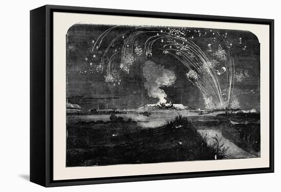 News of the Fall of Sebastopol, Shower of Parachute Rockets and Bonfire, in Woolwich Marshes-null-Framed Stretched Canvas