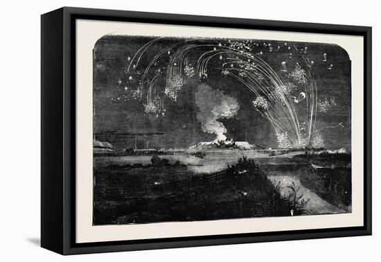 News of the Fall of Sebastopol, Shower of Parachute Rockets and Bonfire, in Woolwich Marshes-null-Framed Stretched Canvas