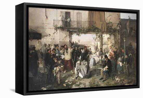 News of the Peace of Villafranca, 1862-Domenico Induno-Framed Stretched Canvas