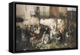 News of the Peace of Villafranca, 1862-Domenico Induno-Framed Stretched Canvas