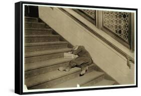 Newsboy Asleep with His Papers in Jersey City, New Jersey, 1912-Lewis Wickes Hine-Framed Stretched Canvas