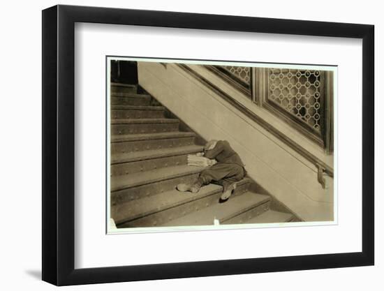 Newsboy Asleep with His Papers in Jersey City, New Jersey, 1912-Lewis Wickes Hine-Framed Photographic Print